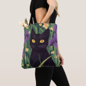面白い黒猫と美しい花 トートバッグ (クローズアップ)