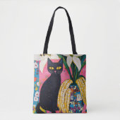 面白い黒猫と花瓶 トートバッグ (正面)