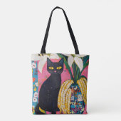 面白い黒猫と花瓶 トートバッグ (裏面)