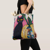 面白い黒猫と花瓶 トートバッグ (クローズアップ)