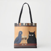 面白い黒猫と鳥 トートバッグ (正面)