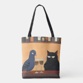 面白い黒猫と鳥 トートバッグ (裏面)