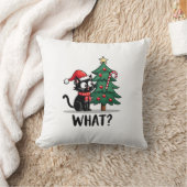 面白い黒猫のギフトクリスマスツリーを倒す猫 クッション (ブランケット)