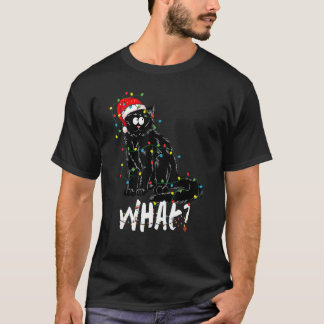面白い黒猫のギフト クリスマスツリーを倒す猫 C Tシャツ