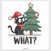 面白い黒猫のギフト クリスマスツリーを押し倒す猫 シール (シート)