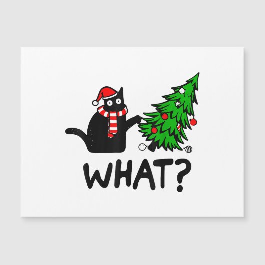 面白い黒猫のギフト クリスマスツリーを突き飛ばす猫 (正面)