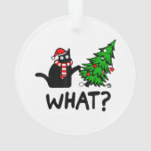 面白い黒猫のギフト クリスマスツリーを突き飛ばすC オーナメント (裏面)