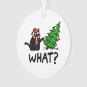 面白い黒猫のギフト クリスマスツリーを突き飛ばすC オーナメント (正面)