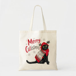 面白い黒猫のクリスマスデザイン トートバッグ