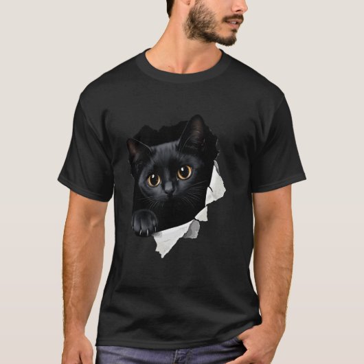 面白い黒猫のグラフィック Tシャツ (正面)