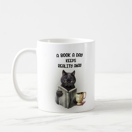 面白い黒猫のコーヒー本の日現実から離れて コーヒーマグカップ (左)