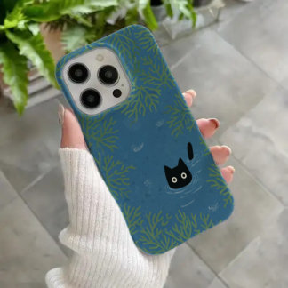 面白い黒猫のスマホケース iPhone 16ケース