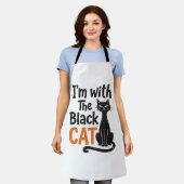 面白い黒猫のビンテージの彫刻のハロウィンデザイン エプロン (着用した状態)