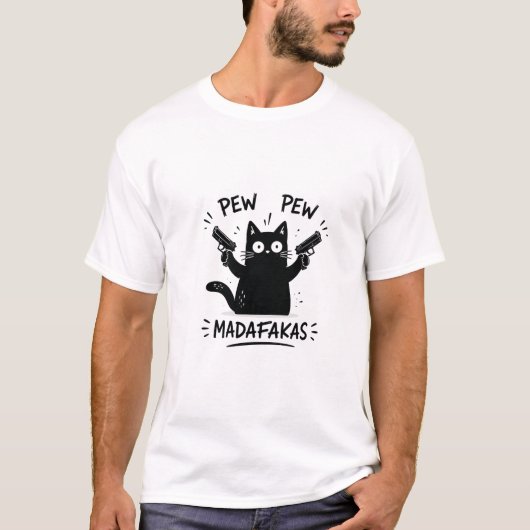 面白い黒猫のペペデザイン Tシャツ (正面)