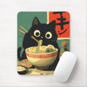 面白い黒猫のラーメン マウスパッド (マウス)
