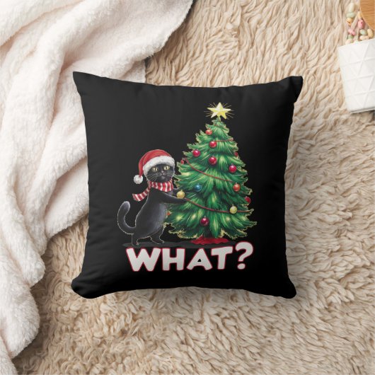 面白い黒猫の何クリスマスクリスマスツリー クッション (ブランケット)