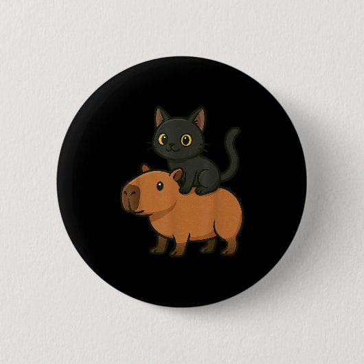 面白い黒猫カピバラ動物好きママパパキッズ 缶バッジ (正面)