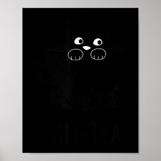 面白い黒猫キッティー茶グラフィック ポスター (正面)