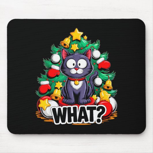 面白い黒猫クリスマスツリーメリークリスマスユーモアカ マウスパッド (正面)