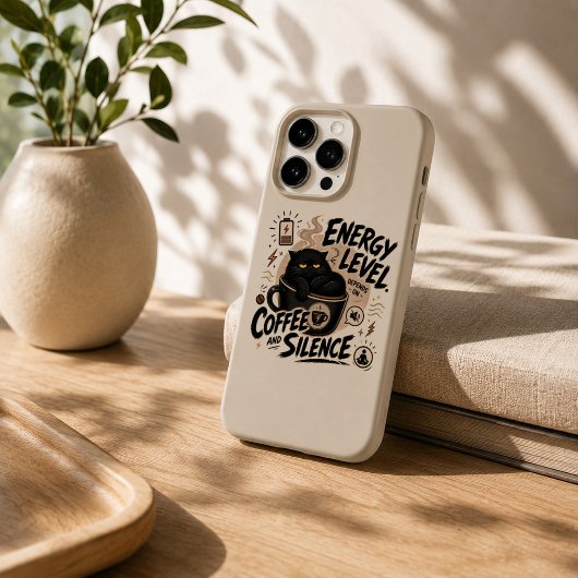 面白い黒猫コーヒーiPhone 15 Proケース iPhoneケース