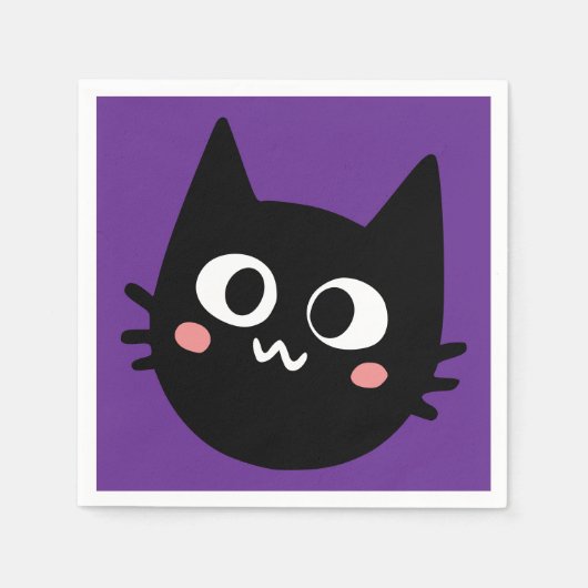 面白い黒猫パープル スタンダードカクテルナプキン (正面)