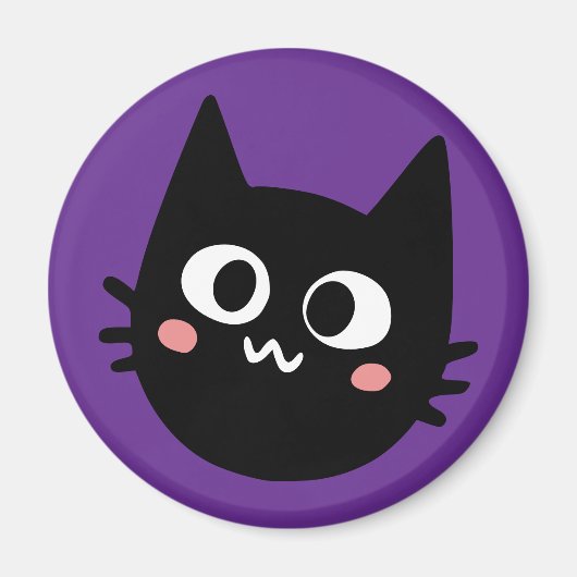面白い黒猫パープル マグネット (正面)