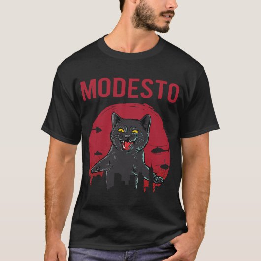 面白い黒猫モードスト Tシャツ (正面)