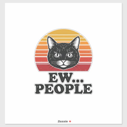 面白い黒猫、うんざりな人々のレトロな夕日のTシャツデザイン シール (シート)