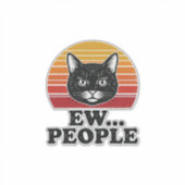 面白い黒猫、うんざりな人々のレトロな夕日のTシャツデザイン シール (正面)