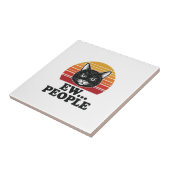 面白い黒猫、うんざりな人々のレトロな夕日のTシャツデザイン タイル (側面)