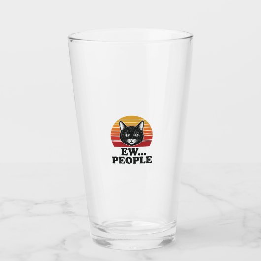面白い黒猫、うんざりな人々のレトロな夕日のTシャツデザイン タンブラーグラス (正面)
