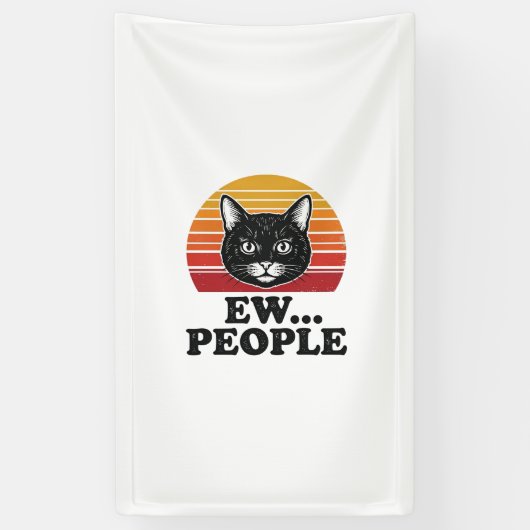 面白い黒猫、うんざりな人々のレトロな夕日のTシャツデザイン 横断幕 (縦)