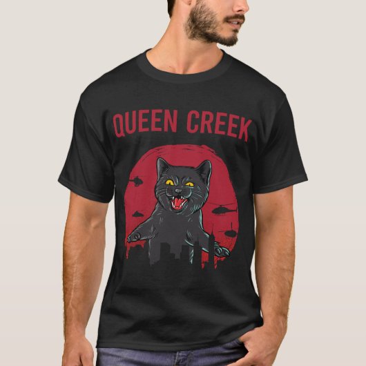 面白い黒猫 クイーンクリーク Tシャツ (正面)