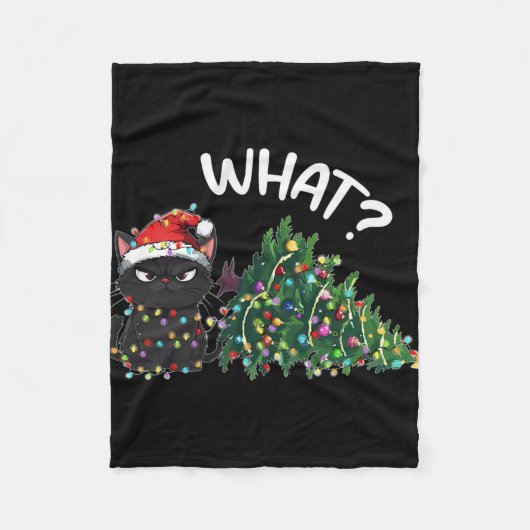 面白い黒猫 何のクリスマスツリー 面白い猫好き フリースブランケット (正面)