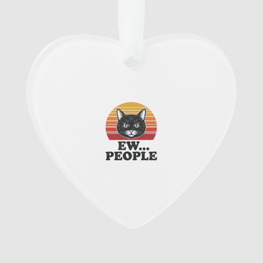 面白い黒猫、嫌な人々、レトロな夕日Tシャツデザイン オーナメント (正面)
