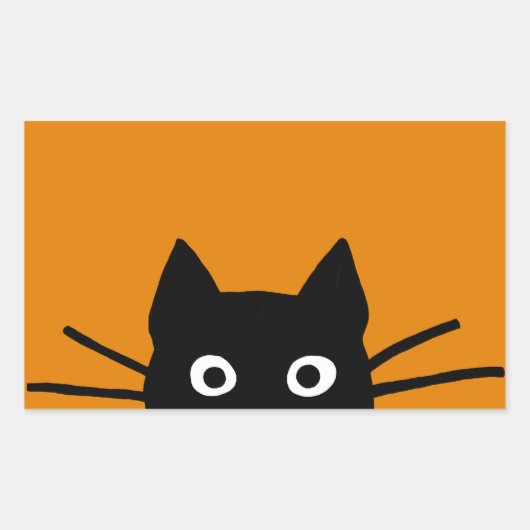 面白い黒猫 長方形シール (正面)
