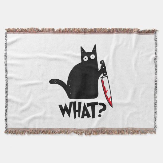 面白い黒猫 Cat What_ スローブランケット (正面)