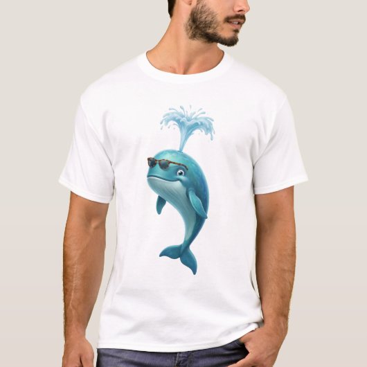 面白い3DシンブルーホエールTシャツ Tシャツ (正面)