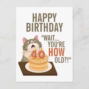 面白い40歳の誕生日ネコユーモアレトロジョーク ポストカード