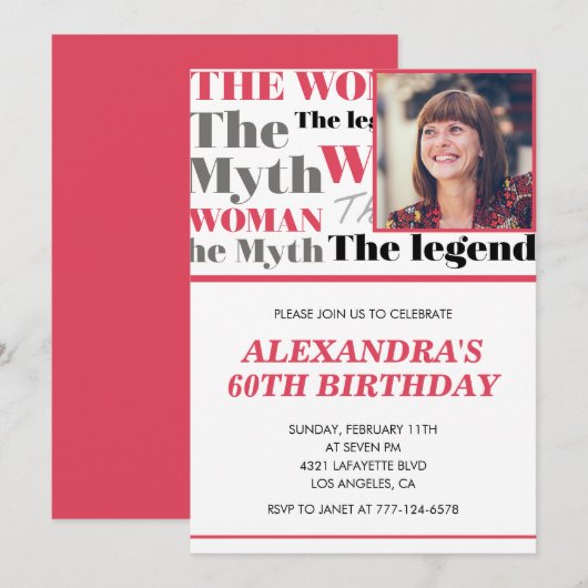 面白い60歳の誕生日招待状 フォト ミース レジェンド 招待状 (正面/裏面)