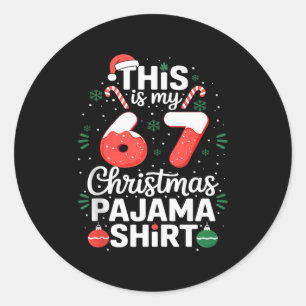 面白い67クリスマスパジャマTシャツシックスセブンメーム ラウンドシール