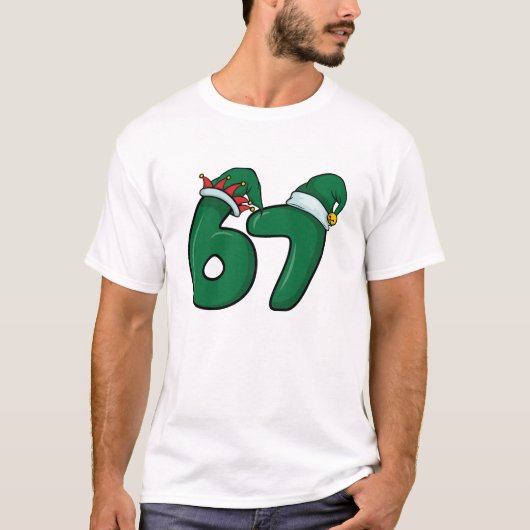 面白い6 7エルフの帽子 クリスマス Tシャツ (正面)