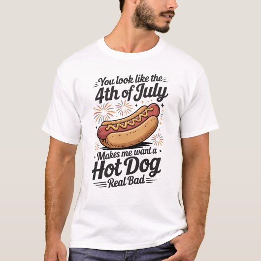 面白い7月4日のホットドッグ Tシャツ (正面)