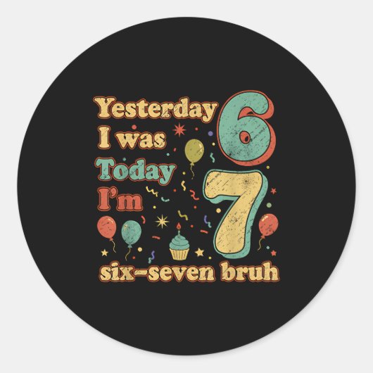 面白い7歳の誕生日 六七 Bruh ミーム ラウンドシール (正面)
