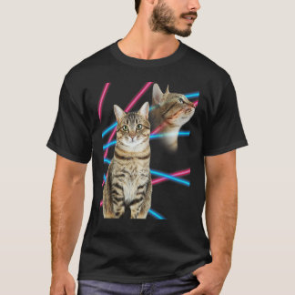 面白い80年代の猫のユーモア レトロな肖像画 Tシャツ