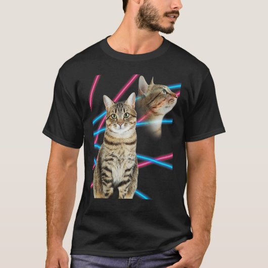面白い80年代の猫のユーモア レトロな肖像画 Tシャツ (正面)