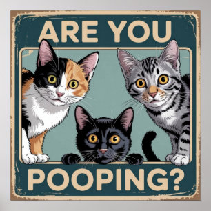 面白い「うんちしてる？」三毛猫、トラ猫、黒猫 ポスター