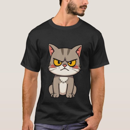 面白い+おこった+グレー+タビー+猫+真剣な+視線 ✨🐾😠 Tシャツ (正面)