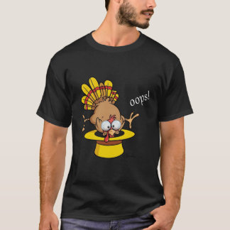 面白い「おっと!」七面鳥が帽子から飛び出すグラフィック Tシャツ
