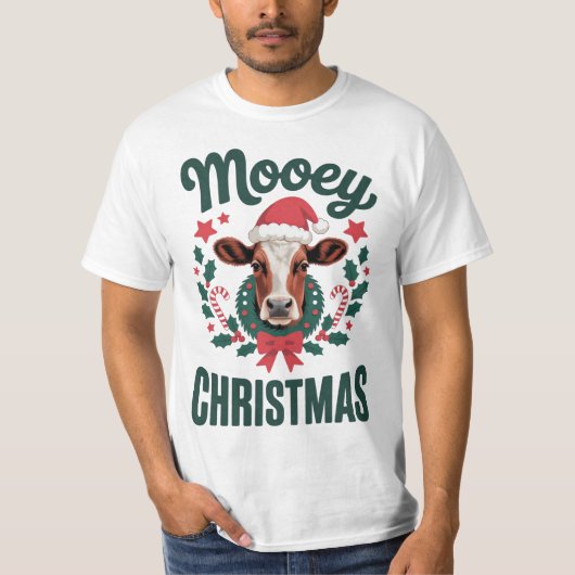面白い かっこいい 牛 もぅえ クリスマス ファーム Tシャツ (正面)